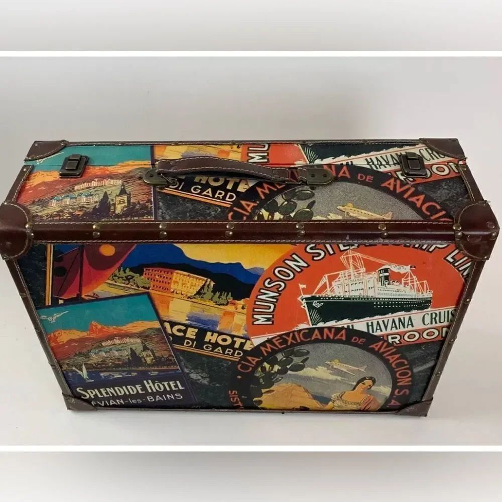 Vintage Caribbean Hotel Mexican Motif Hard Shell Suitcase/ Party Decor/ Theme
